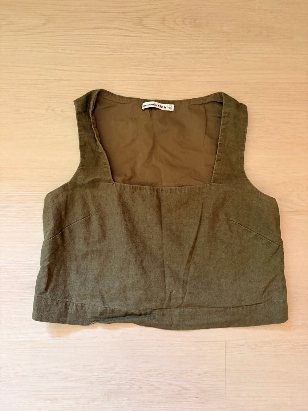 Abercrombie & Fitch Olive Linen-Blend Square Neck Crop Top